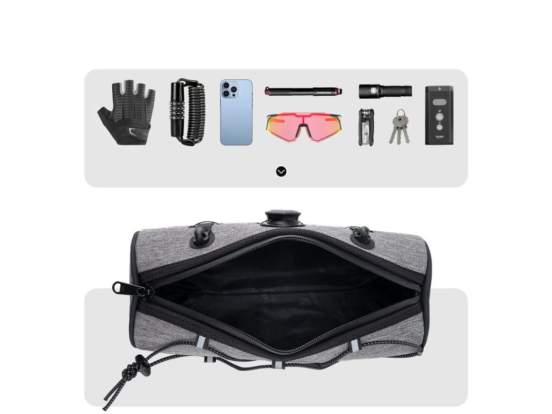Bolsa de guidão impermeável Rockbros TL002 ROAD TO SKY 1.5L para bicicleta - Cinza