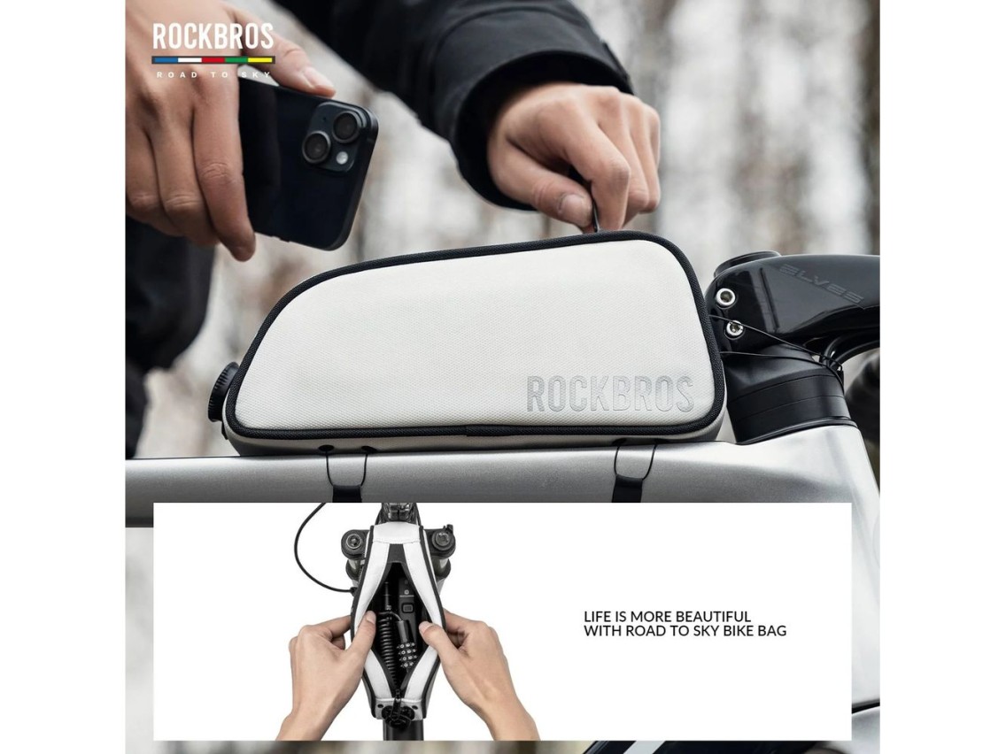Bolsa para cuadro de bicicleta Rockbros TL004 ROAD TO SKY de 0,7 L, impermeable - Blanca