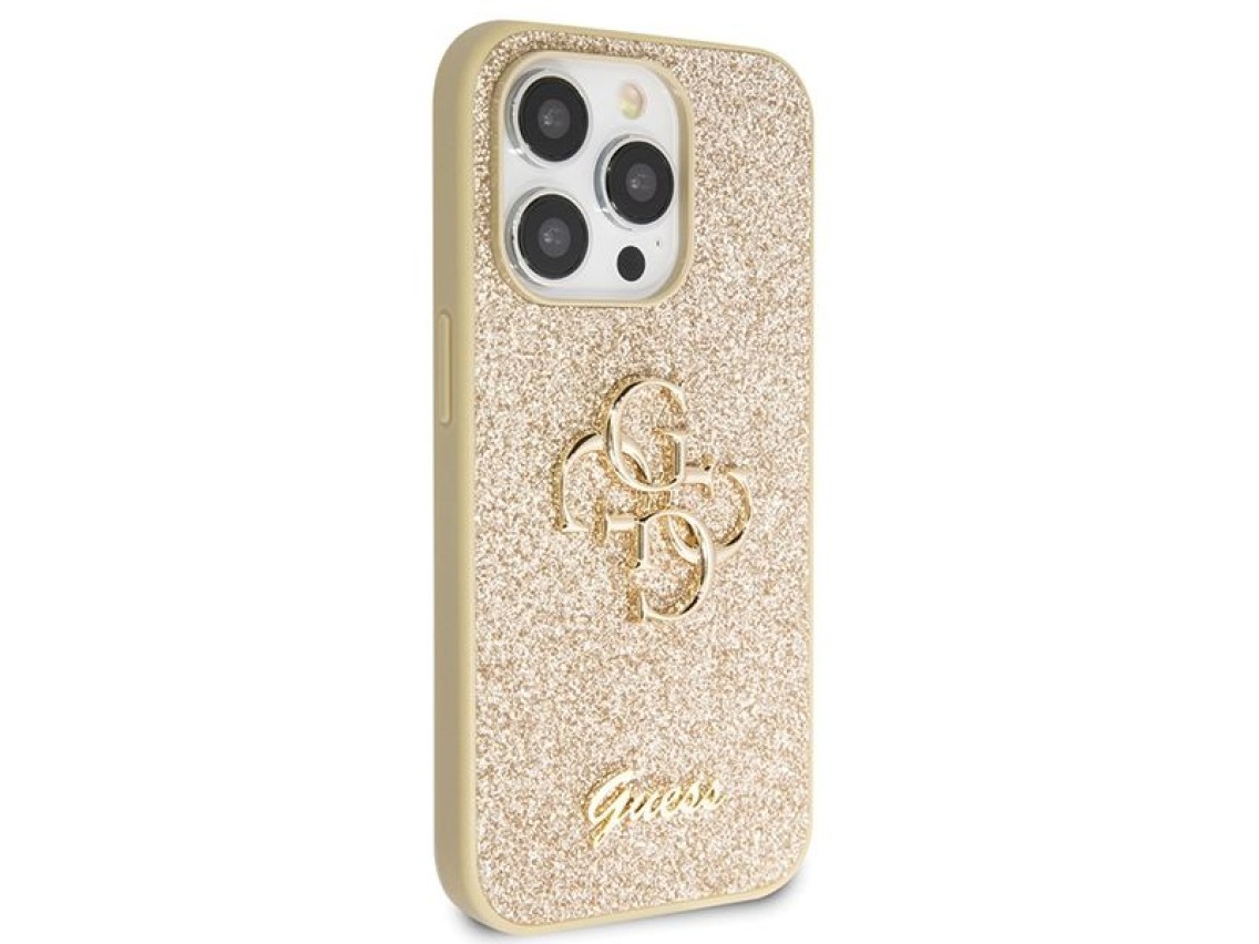Guess GUHCP14LHG4SGD case for iPhone 14 Pro - gold Glitter Script Big 4G