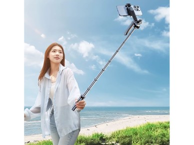 Selfie stick WH181-Y1S 1.75m aluminum alloy telescopic tripod with phone holder - black Selfie stick WH181-Y1S 1.75m aluminum alloy telescopic tripod with phone holder - black
