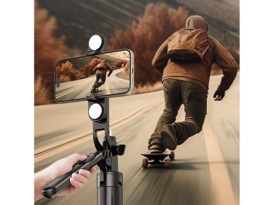 Selfie stick WH181D-Y1S 1.75m aluminum alloy telescopic tripod with dual lamp and phone holder - bla