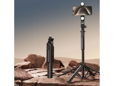 Selfie stick WH181D-Y1S 1.75m aluminum alloy telescopic tripod with dual lamp and phone holder - bla