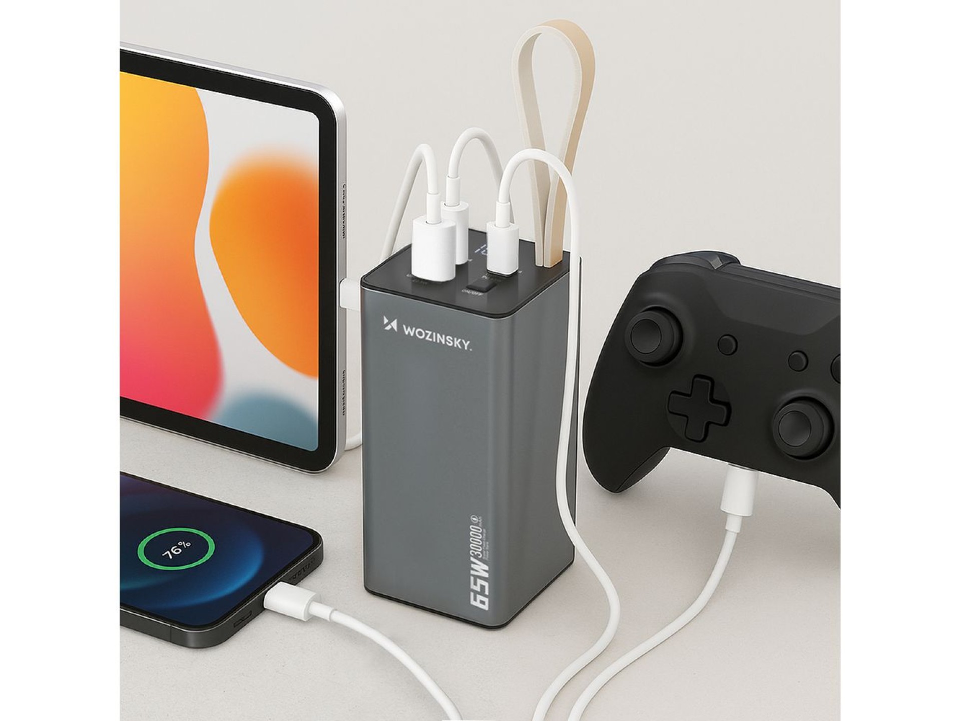 Powerbank Wozinsky K65+ 65W 30000mAh 2x USB-C, 1x USB-A 65W - gris