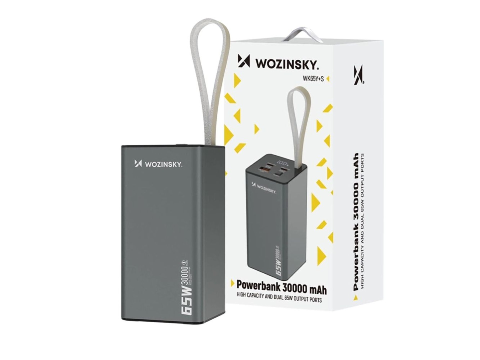 Powerbank Wozinsky K65+ 65W 30000mAh 2x USB-C, 1x USB-A 65W - gris