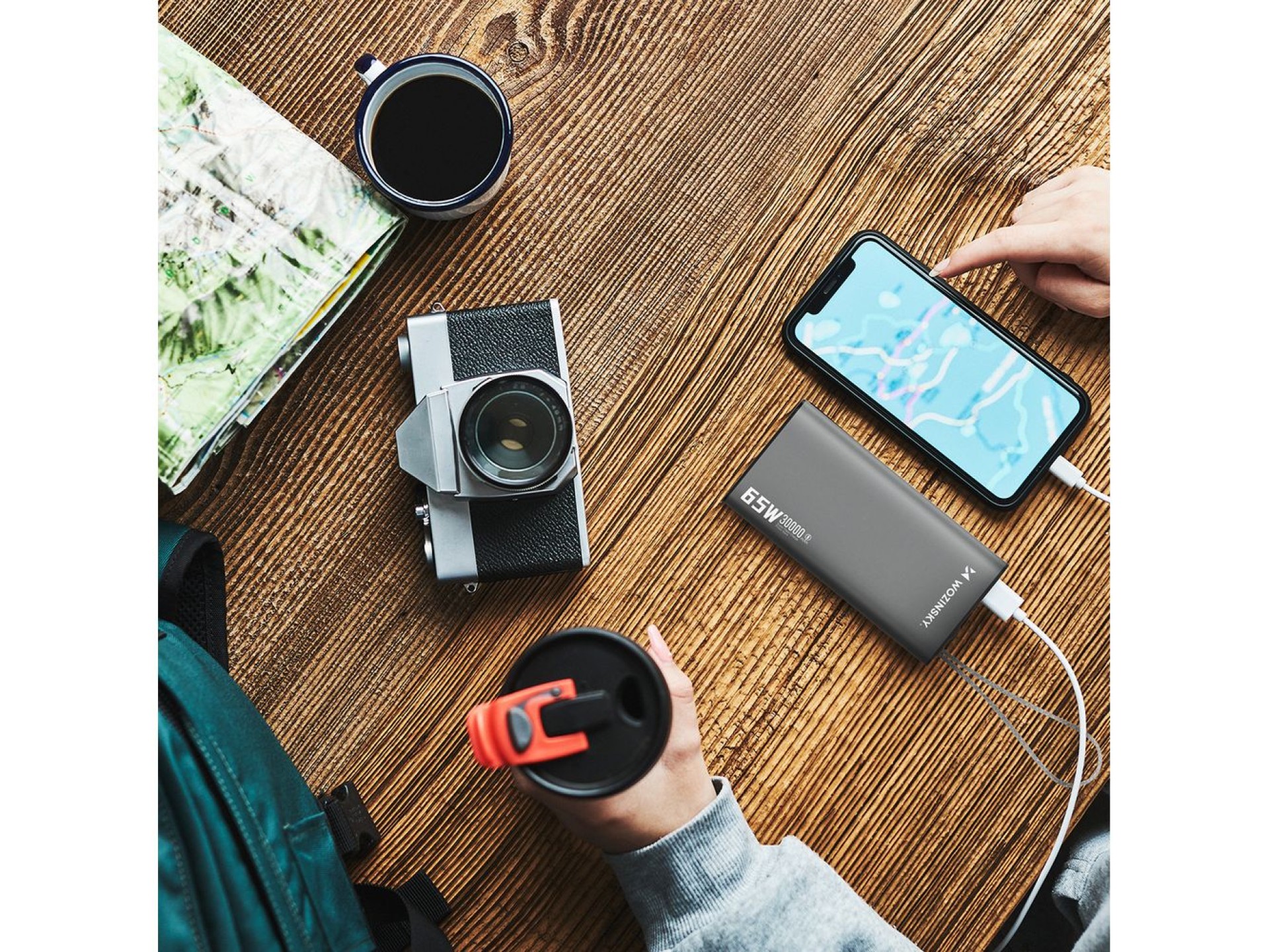Powerbank Wozinsky K65+ 65W 30000mAh 2x USB-C, 1x USB-A 65W - gris