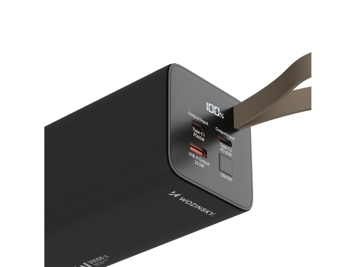 Powerbank Wozinsky K65+ 65W 30000mAh 2x USB-C, 1x USB-A 65W - gris