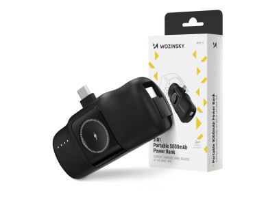 Mini Power Bank Wozinsky WF16-YCS 5000mAh 15W USB-C com Cabo USB-C Integrado e Carregador para Apple