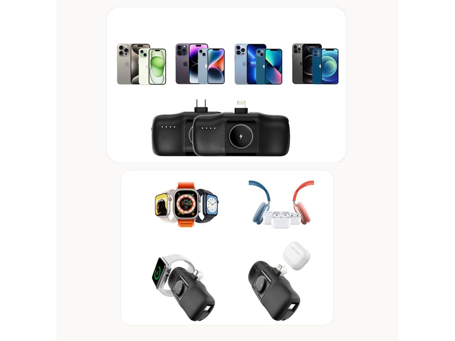 Batería externa mini Lightning Wozinsky WF16-YLS de 5000 mAh y 15 W con cable USB-C integrado y carg