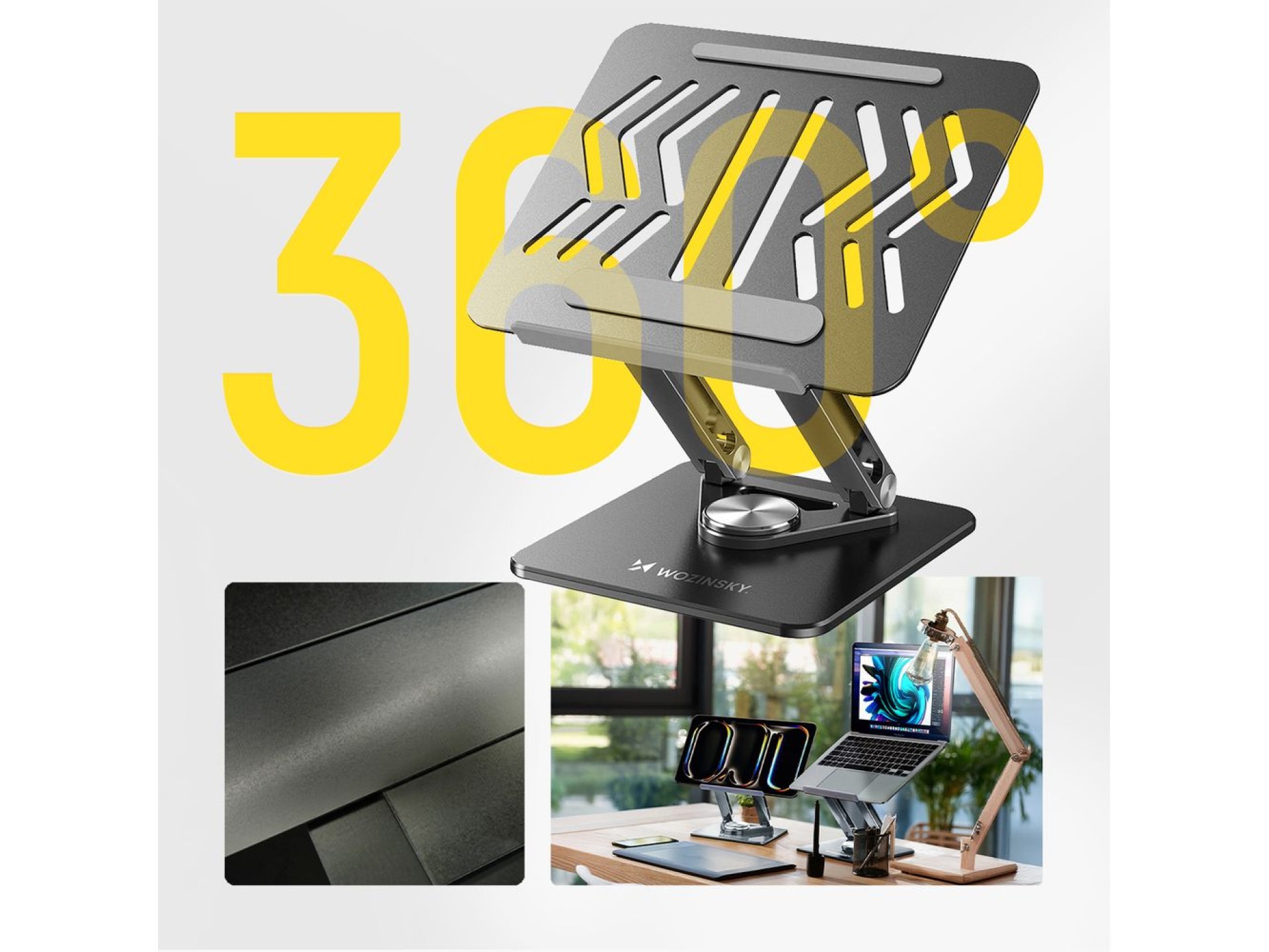 Wozinsky WRS-CPY84SB 360 Aluminum Laptop and Tablet Stand + Free Smartphone Stand - Black