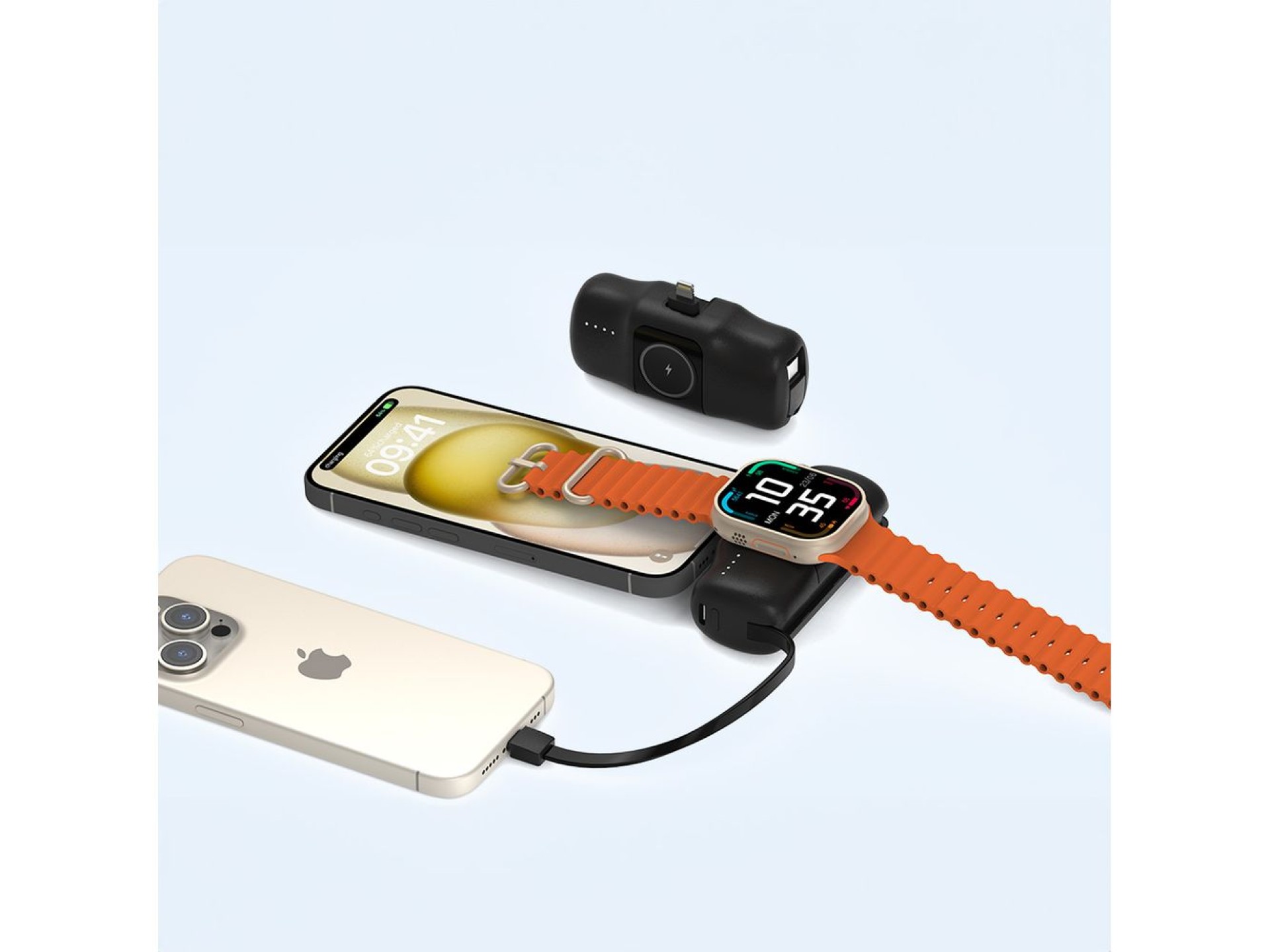 Batería externa mini Lightning Wozinsky WF16-YLS de 5000 mAh y 15 W con cable USB-C integrado y carg