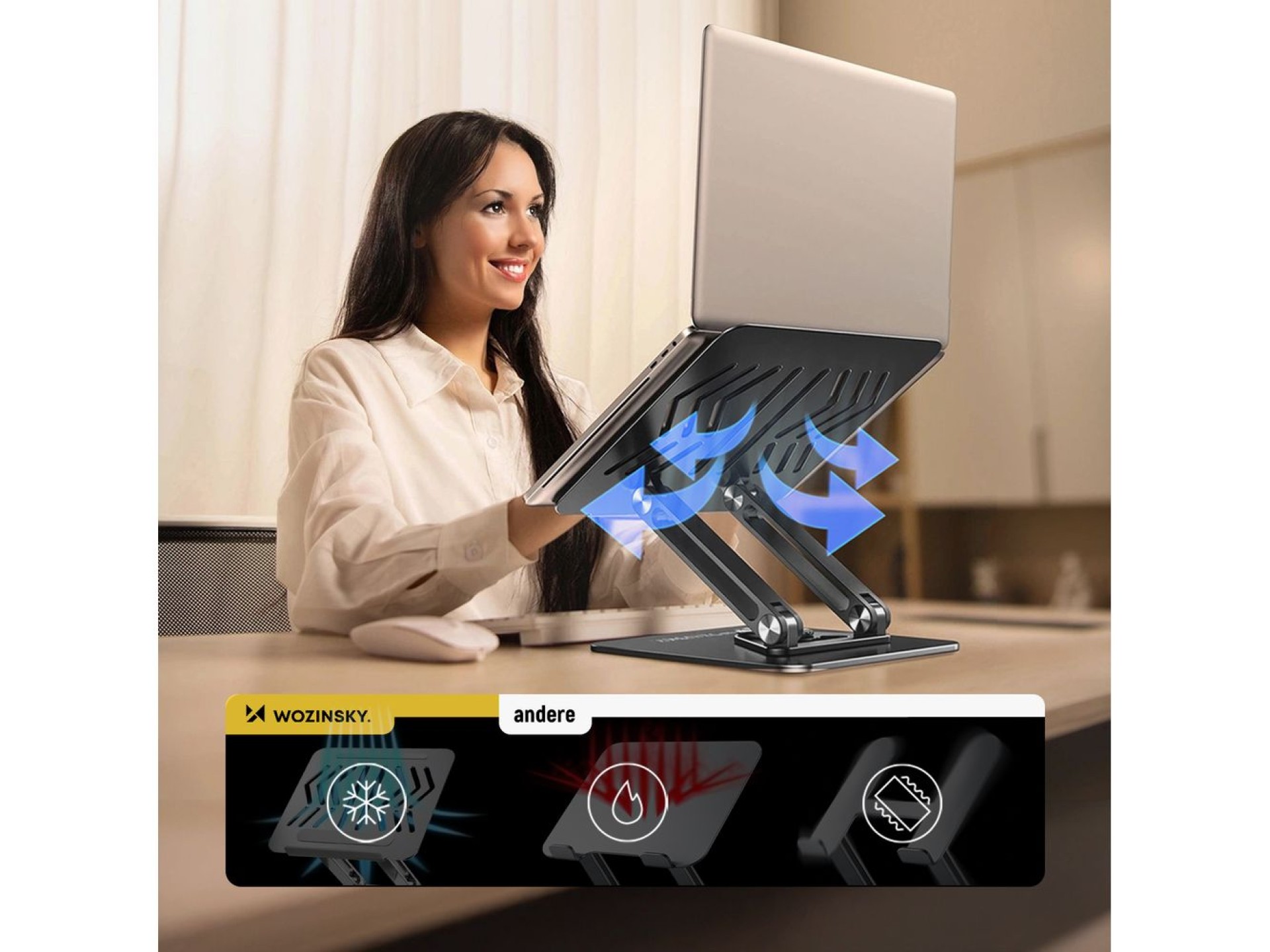 Wozinsky WRS-CPY84SB 360 Aluminum Laptop and Tablet Stand + Free Smartphone Stand - Black