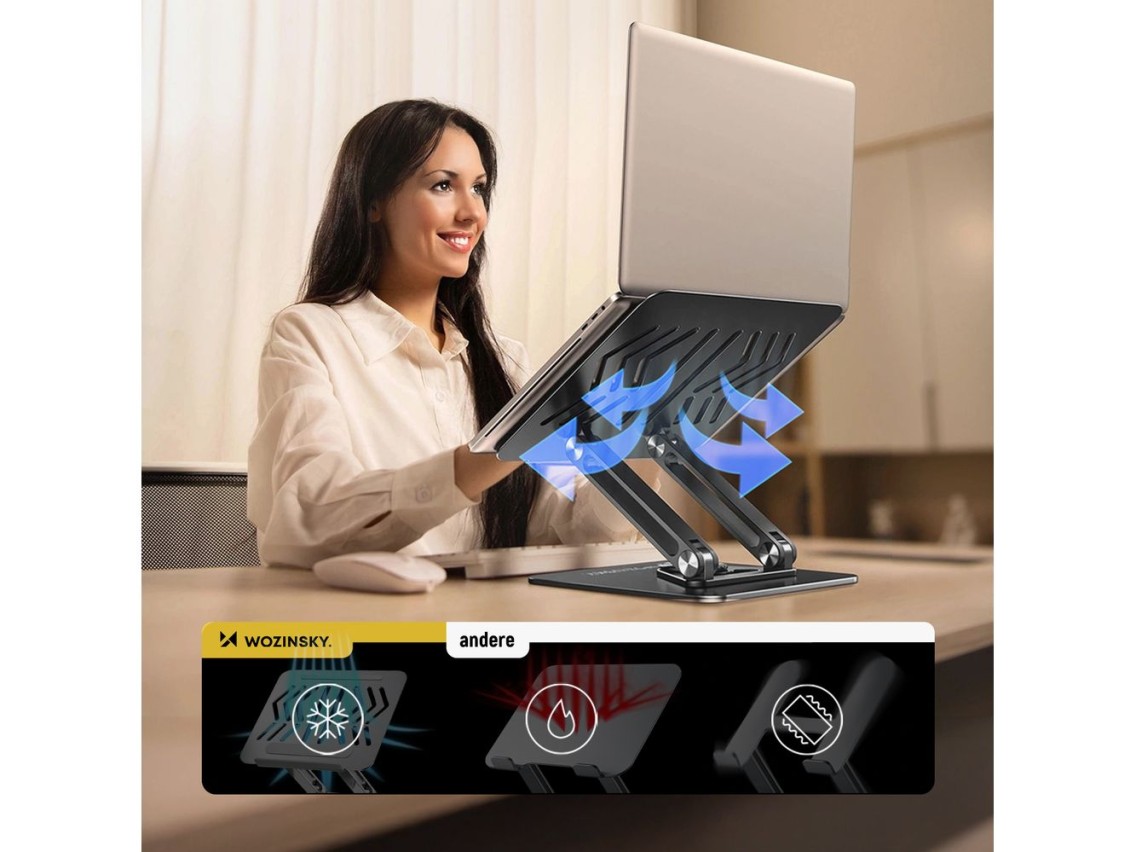 Wozinsky WRS-CPY84SB 360 Aluminum Laptop and Tablet Stand + Free Smartphone Stand - Black