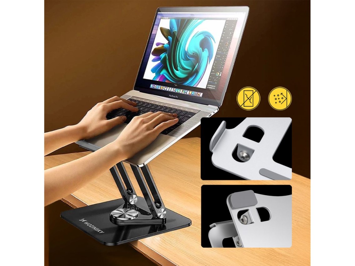 Wozinsky WRS-CPY84SB 360 Aluminum Laptop and Tablet Stand + Free Smartphone Stand - Black
