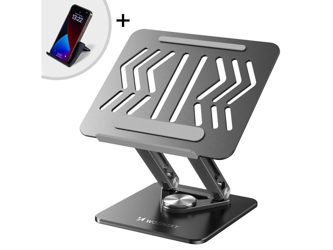 Wozinsky WRS-CPY84SB 360 Aluminum Laptop and Tablet Stand + Free Smartphone Stand - Black