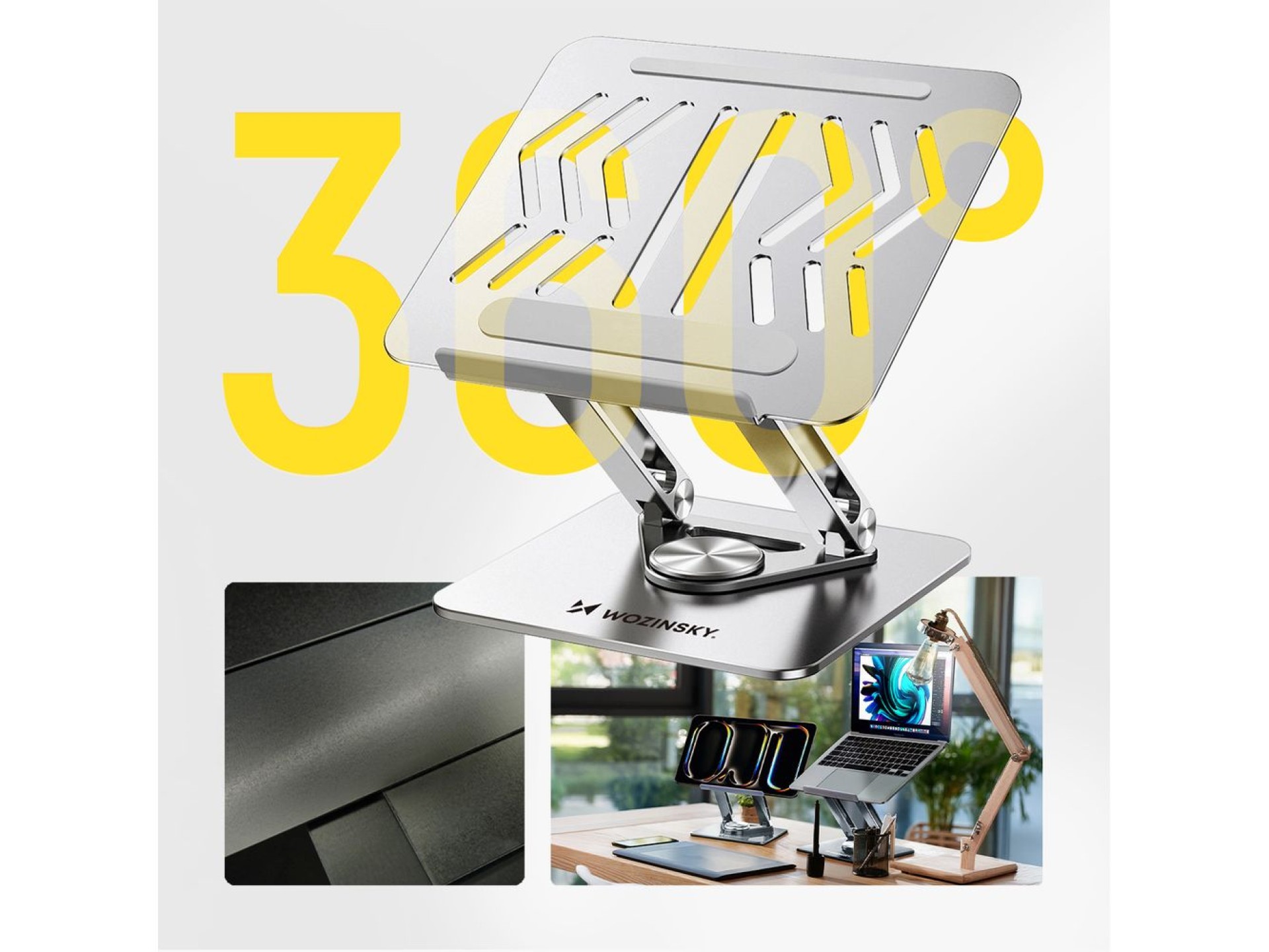 Wozinsky WRS-CPY84SS Aluminum Laptop and Tablet Stand + Free Smartphone Stand - Silver