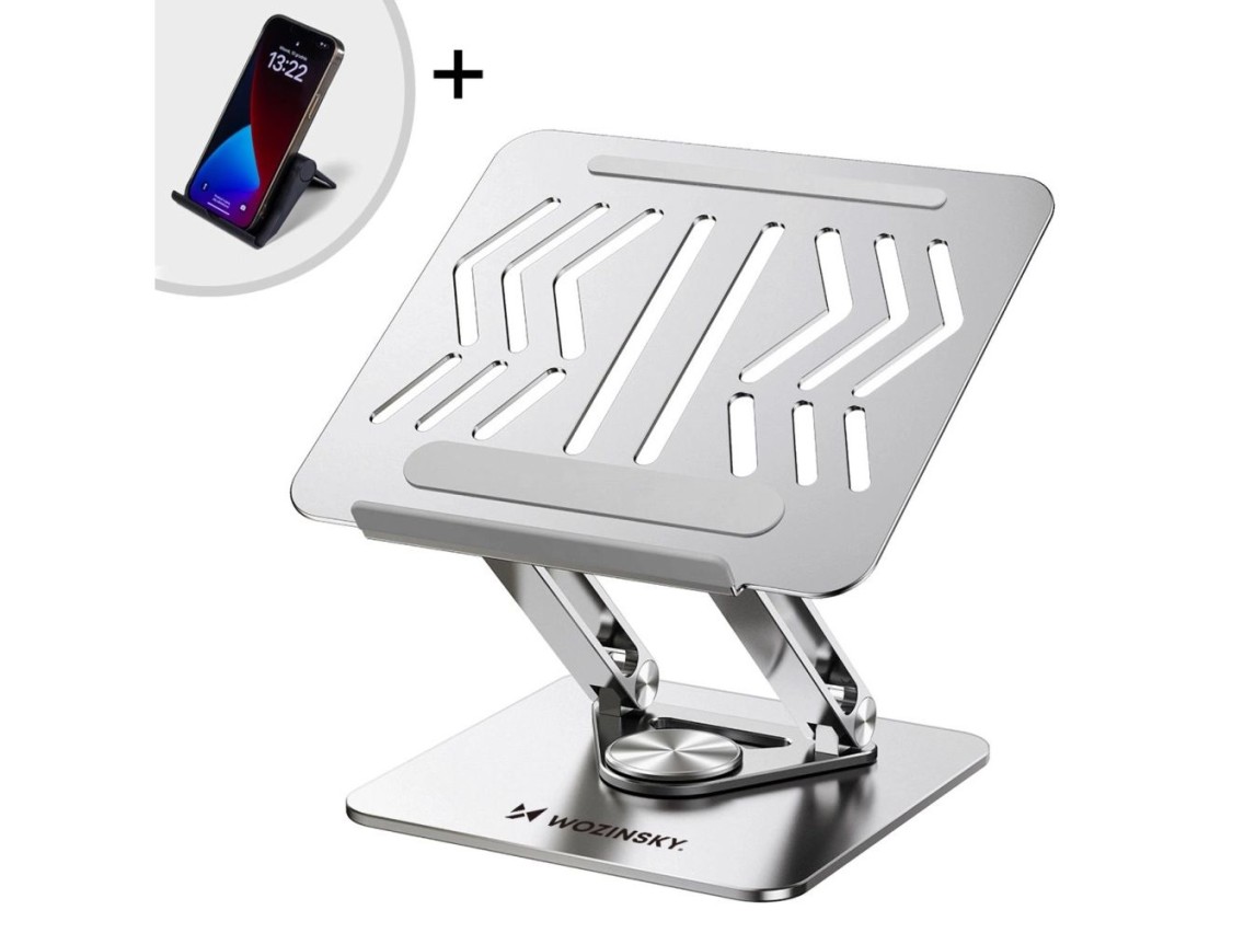 Wozinsky WRS-CPY84SS Aluminum Laptop and Tablet Stand + Free Smartphone Stand - Silver