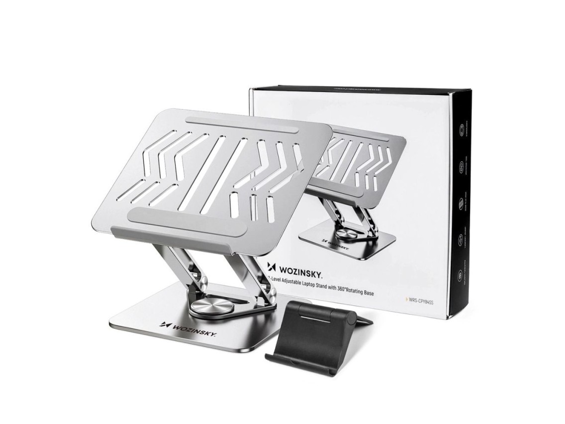 Wozinsky WRS-CPY84SS Aluminum Laptop and Tablet Stand + Free Smartphone Stand - Silver