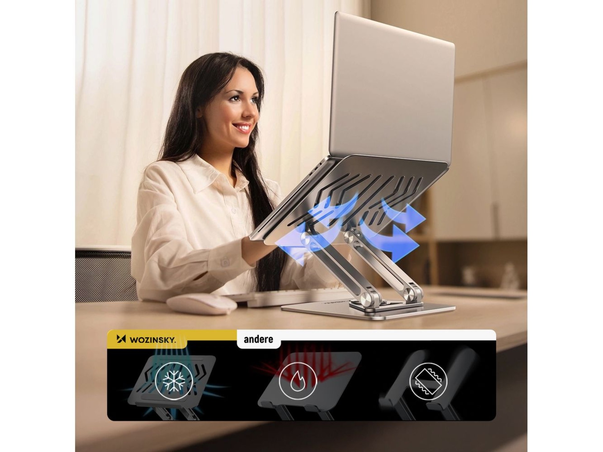 Wozinsky WRS-CPY84SS Aluminum Laptop and Tablet Stand + Free Smartphone Stand - Silver