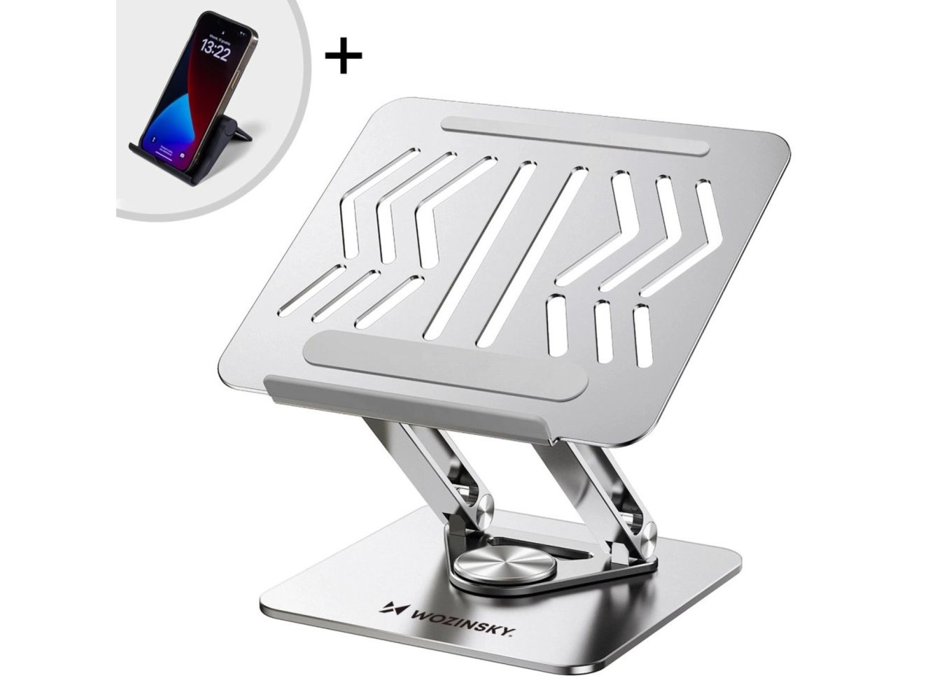 Wozinsky WRS-CPY84SS Aluminum Laptop and Tablet Stand + Free Smartphone Stand - Silver