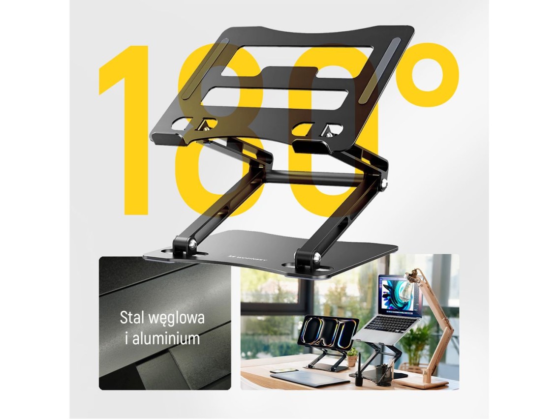 Wozinsky WRS-CPY75DSB Aluminum Laptop and Tablet Stand + Free Smartphone Stand - Black