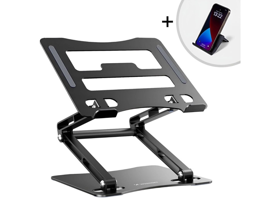 Wozinsky WRS-CPY75DSB Aluminum Laptop and Tablet Stand + Free Smartphone Stand - Black