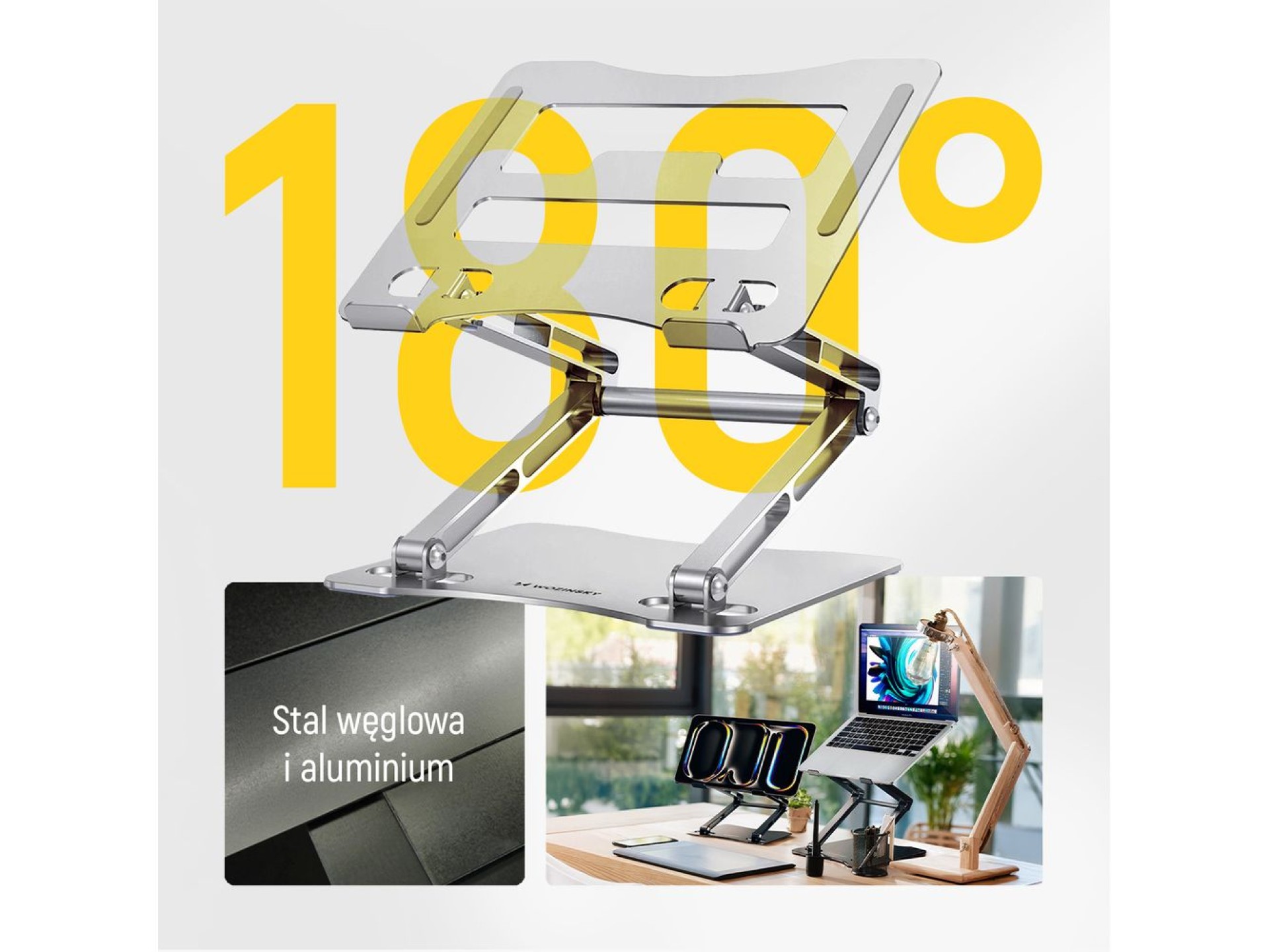 Wozinsky WRS-CPY75DSS Aluminum Laptop and Tablet Stand + Free Smartphone Stand - Silver