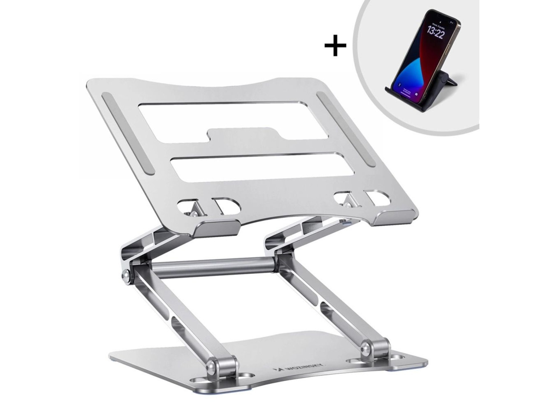 Wozinsky WRS-CPY75DSS Aluminum Laptop and Tablet Stand + Free Smartphone Stand - Silver