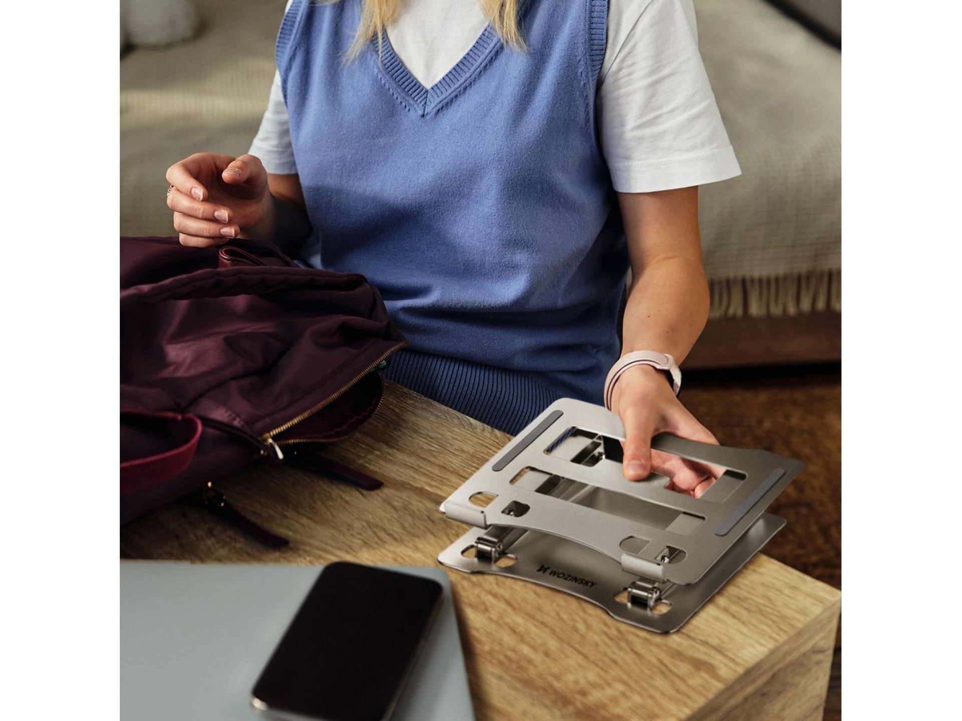 Wozinsky WRS-CPY75DSS Aluminum Laptop and Tablet Stand + Free Smartphone Stand - Silver