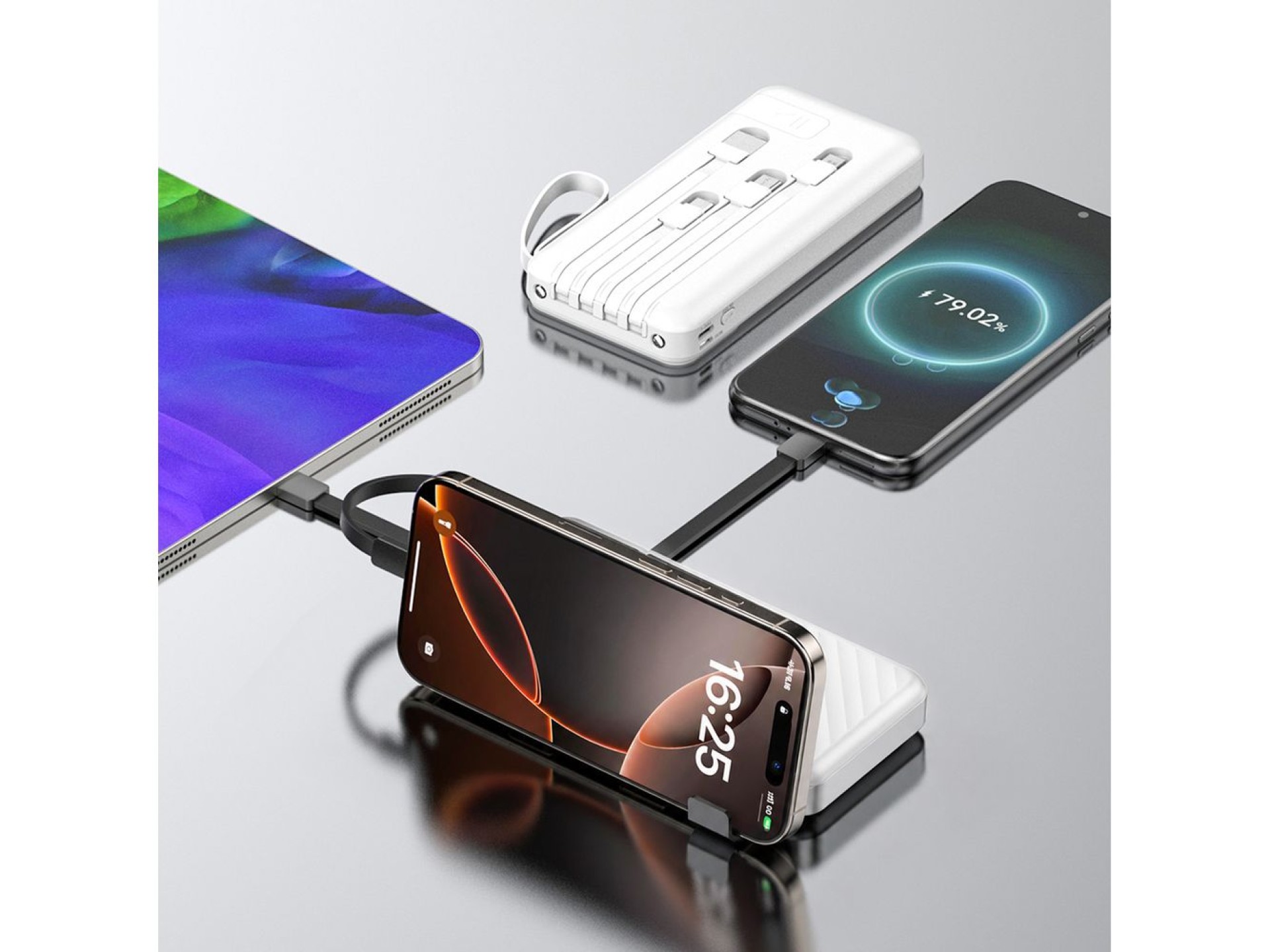 Wozinsky W11-W 10000mAh 10W Powerbank with Built-in Cables and Flashlight - White