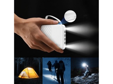 Wozinsky W11-W 10000mAh 10W Powerbank with Built-in Cables and Flashlight - White Wozinsky W11-W 10000mAh 10W Powerbank with Built-in Cables and Flashlight - White