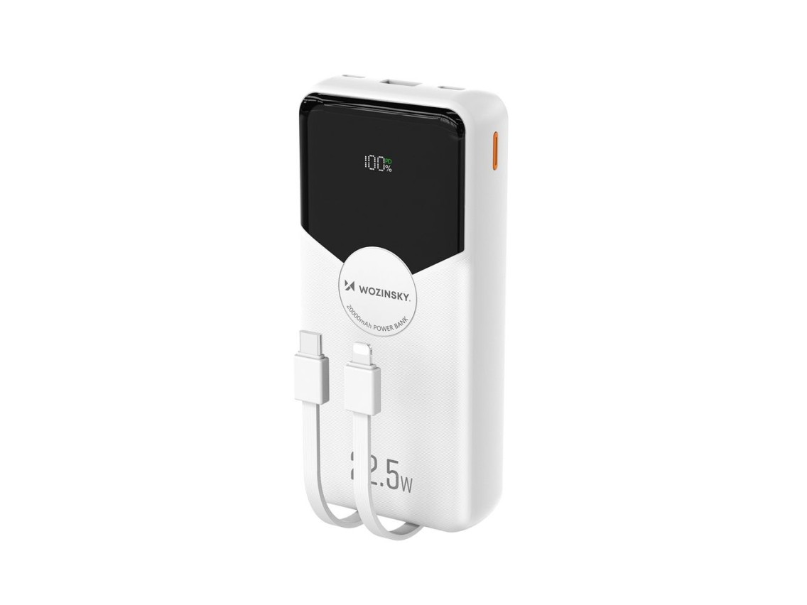 Powerbank Wozinsky WFC-15W de 20000 mAh y 22,5 W PD20W con cables Lightning y USB-C integrados - Bla