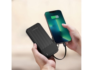 Batería externa Wozinsky W11-B de 10000 mAh y 10 W con cables integrados y linterna - Negra Batería externa Wozinsky W11-B de 10000 mAh y 10 W con cables integrados y linterna - Negra