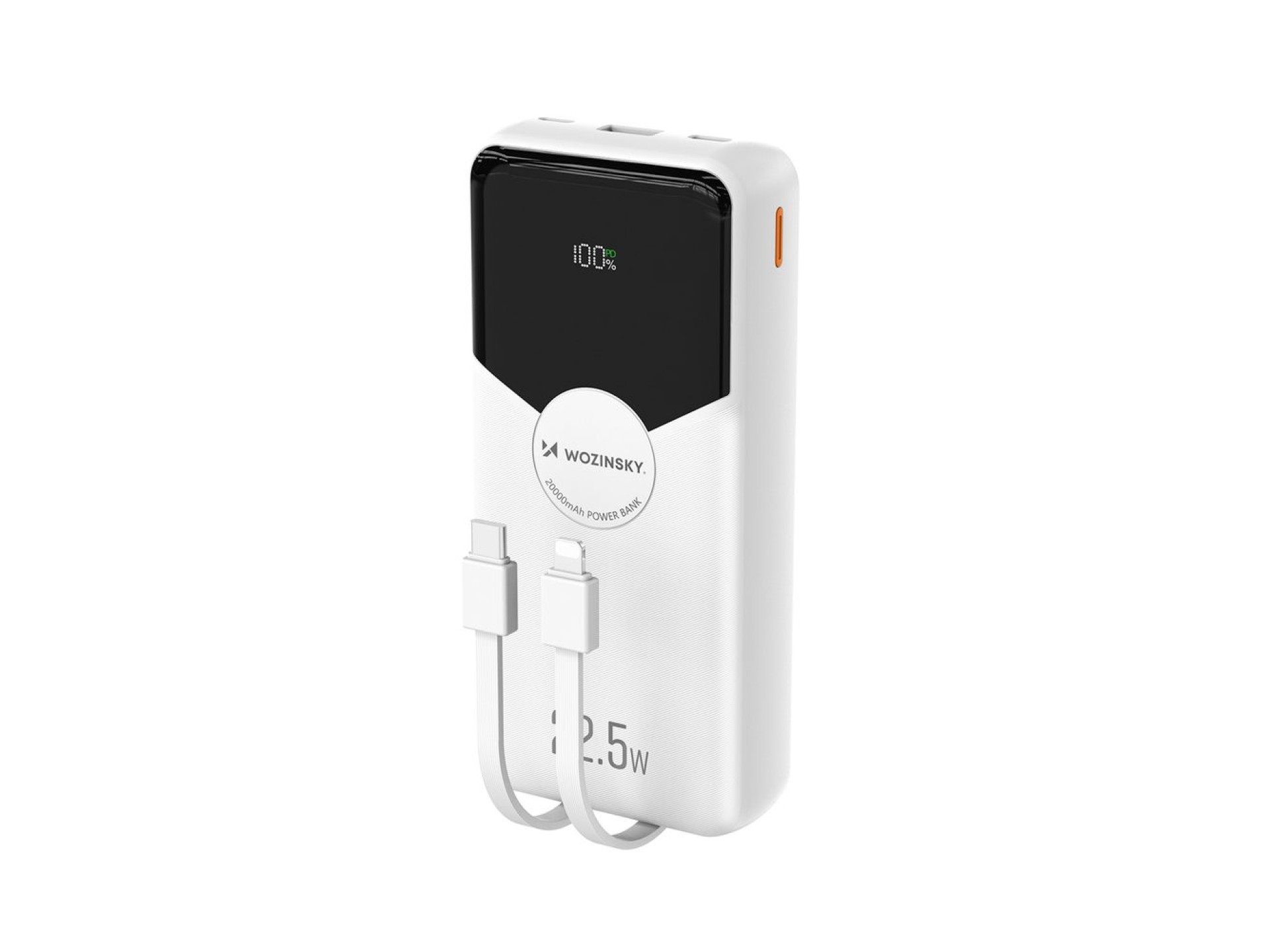 Powerbank Wozinsky WFC-15W de 20000 mAh y 22,5 W PD20W con cables Lightning y USB-C integrados - Bla