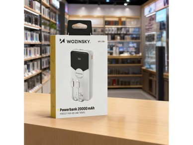 Wozinsky WFC-15W 20000mAh 22.5W PD20W Powerbank with Built-in Lightning and USB-C Cables - White Wozinsky WFC-15W 20000mAh 22.5W PD20W Powerbank with Built-in Lightning and USB-C Cables - White
