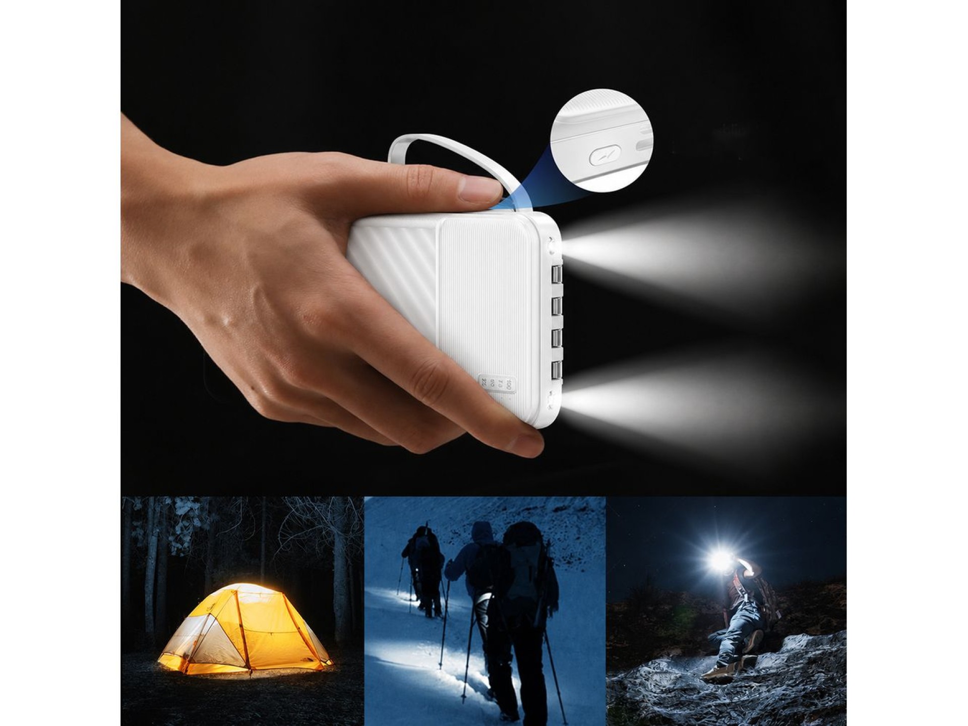 Wozinsky W11-W 10000mAh 10W Powerbank with Built-in Cables and Flashlight - White