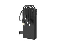 Bateria externa Wozinsky W11-B de 10000mAh e 10W com cabos e lanterna integrados - Preta