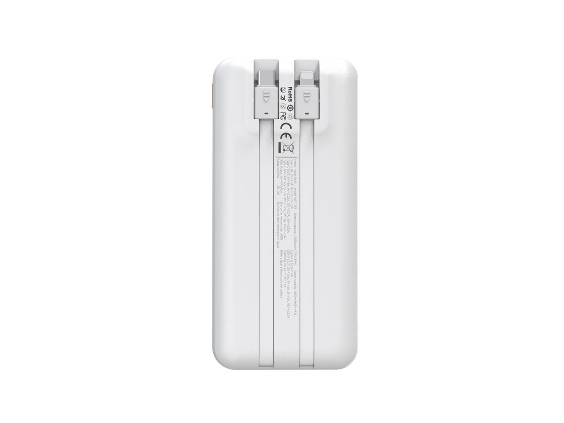 Powerbank Wozinsky WFC-15W de 20000 mAh y 22,5 W PD20W con cables Lightning y USB-C integrados - Bla