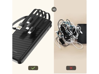 Batería externa Wozinsky W11-B de 10000 mAh y 10 W con cables integrados y linterna - Negra Batería externa Wozinsky W11-B de 10000 mAh y 10 W con cables integrados y linterna - Negra