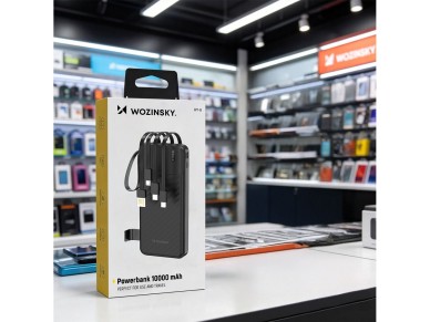Batería externa Wozinsky W11-B de 10000 mAh y 10 W con cables integrados y linterna - Negra Batería externa Wozinsky W11-B de 10000 mAh y 10 W con cables integrados y linterna - Negra