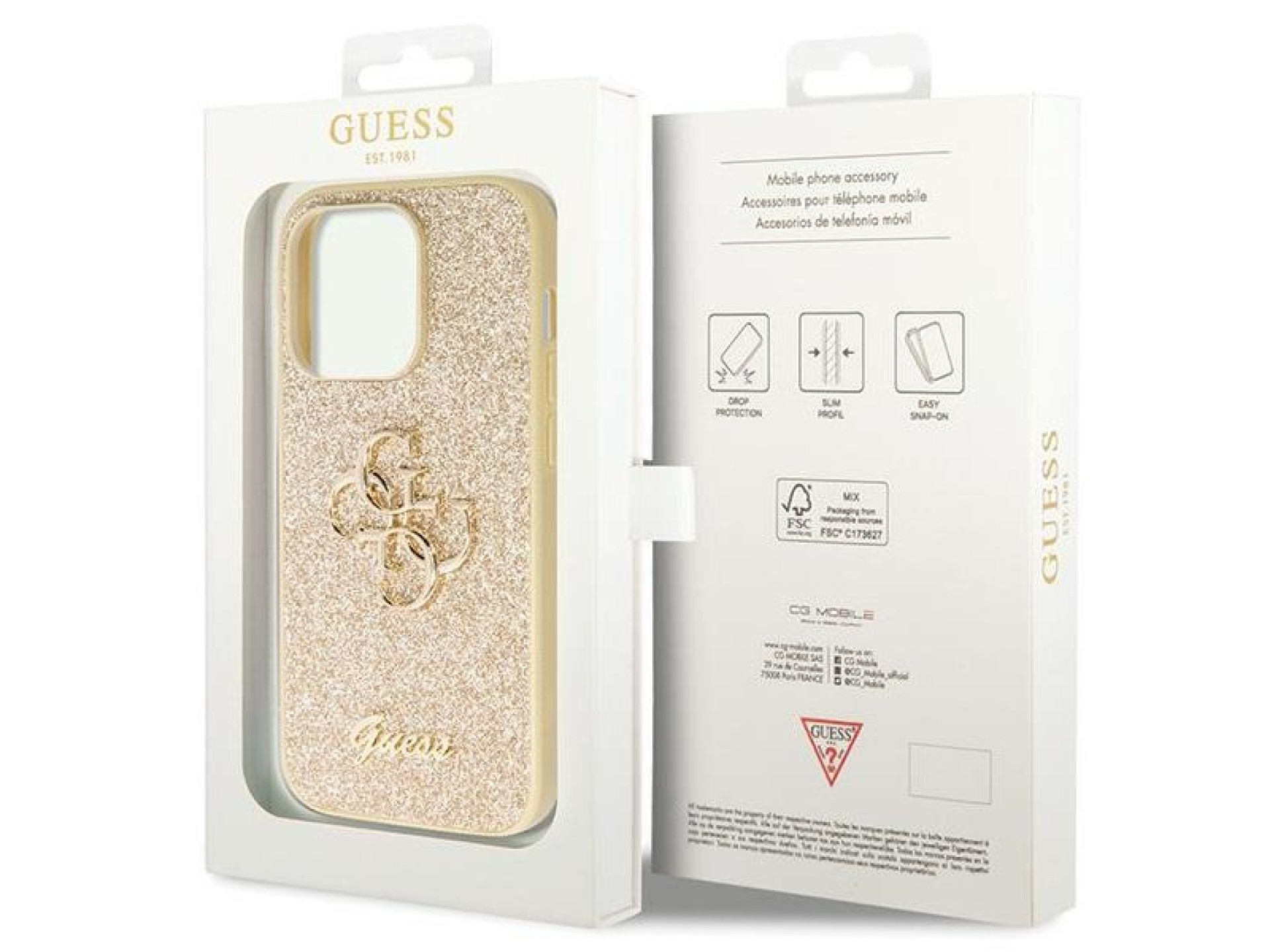 Guess GUHCP14LHG4SGD case for iPhone 14 Pro - gold Glitter Script Big 4G
