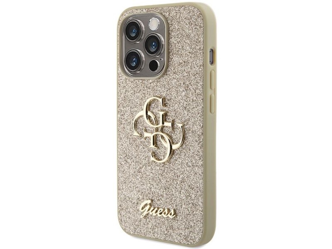 Funda Guess Glitter Script Big 4G para iPhone 15 Pro - Dorada