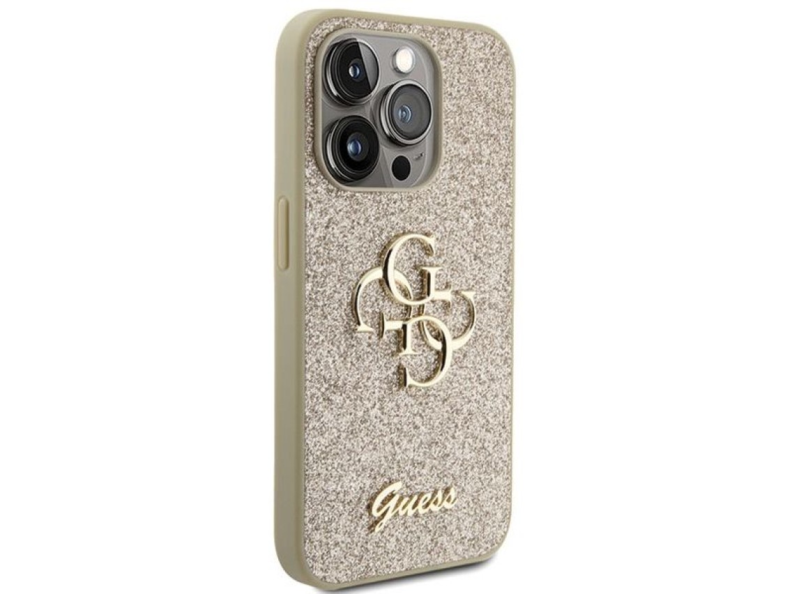 Funda Guess Glitter Script Big 4G para iPhone 15 Pro - Dorada