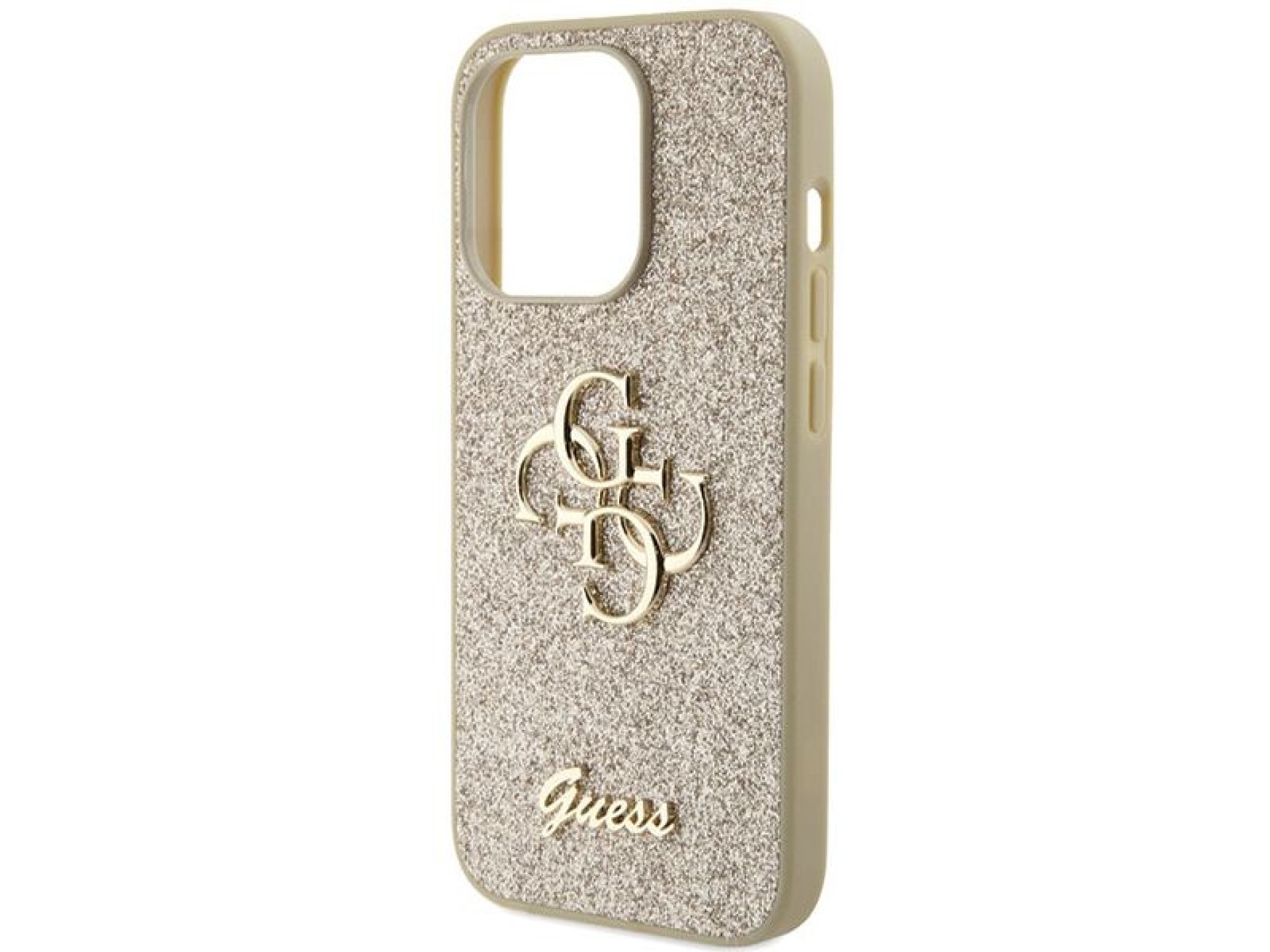 Funda Guess Glitter Script Big 4G para iPhone 15 Pro - Dorada