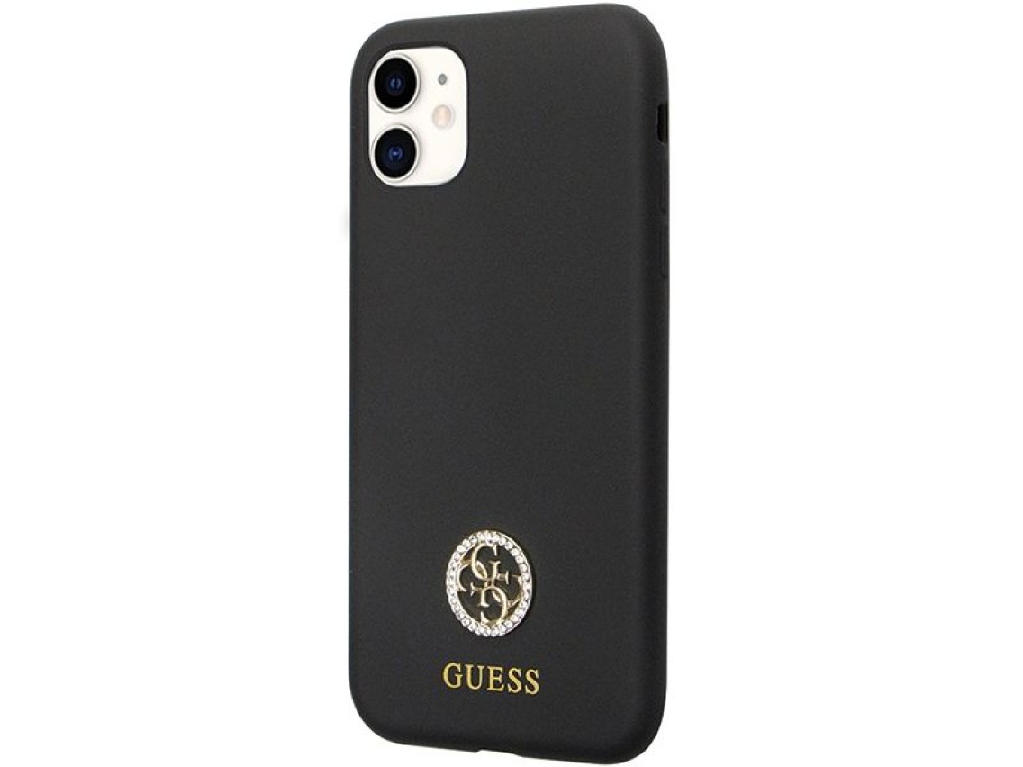 Funda Guess GUHCN614DGPK para iPhone 11 / Xr - Silicona negra con logo y pedrería 4G