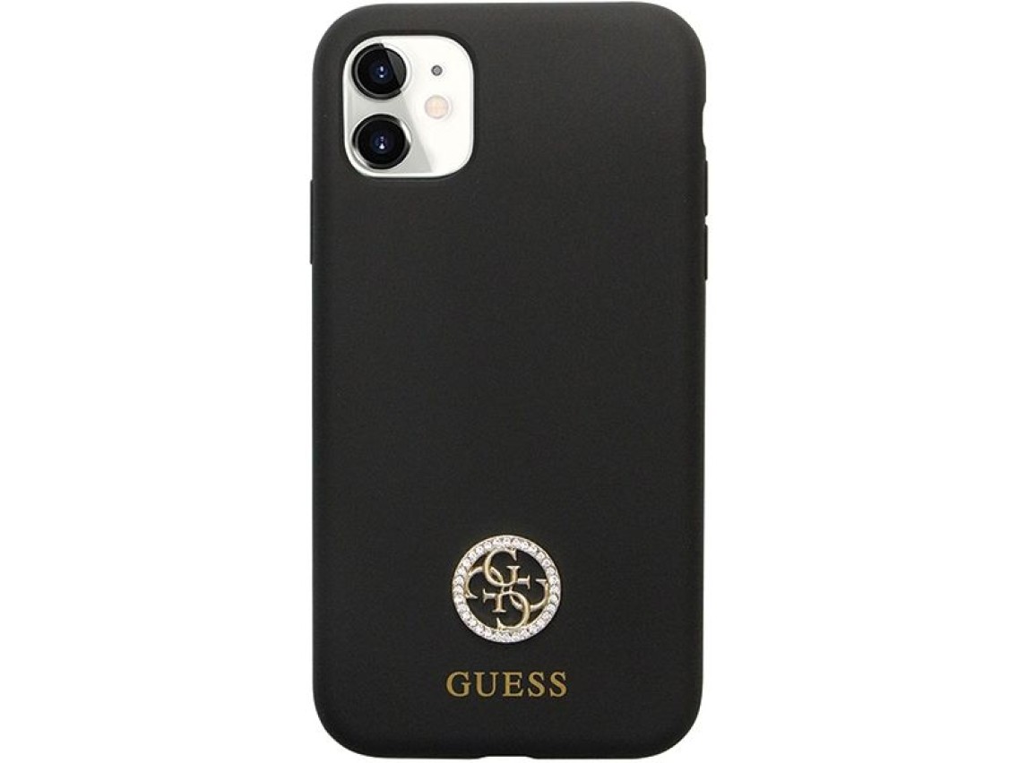 Funda Guess GUHCN614DGPK para iPhone 11 / Xr - Silicona negra con logo y pedrería 4G
