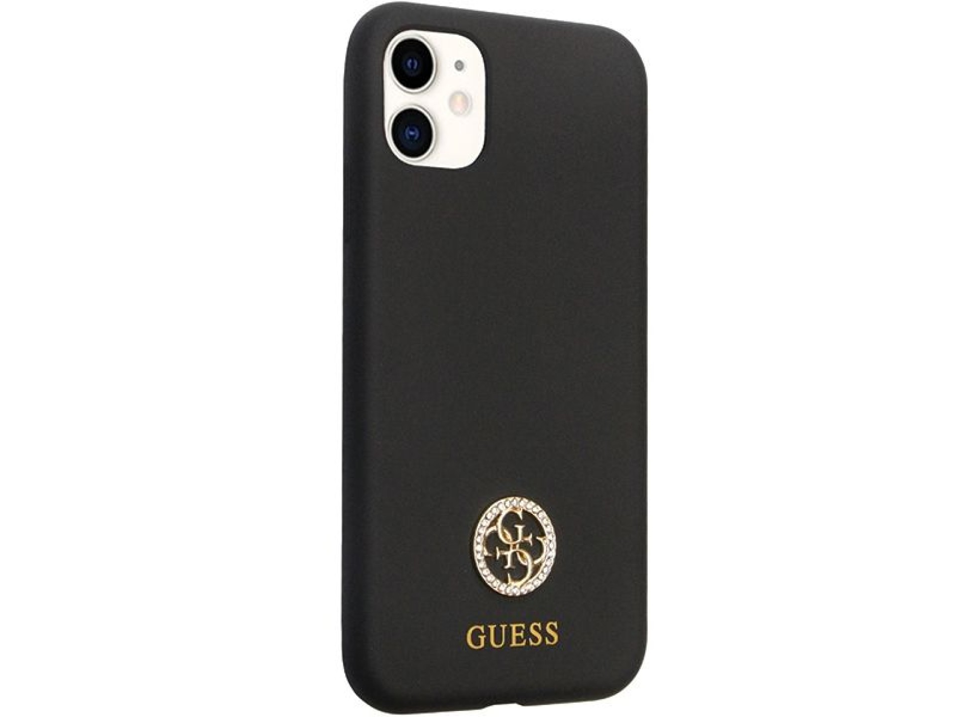 Funda Guess GUHCN614DGPK para iPhone 11 / Xr - Silicona negra con logo y pedrería 4G