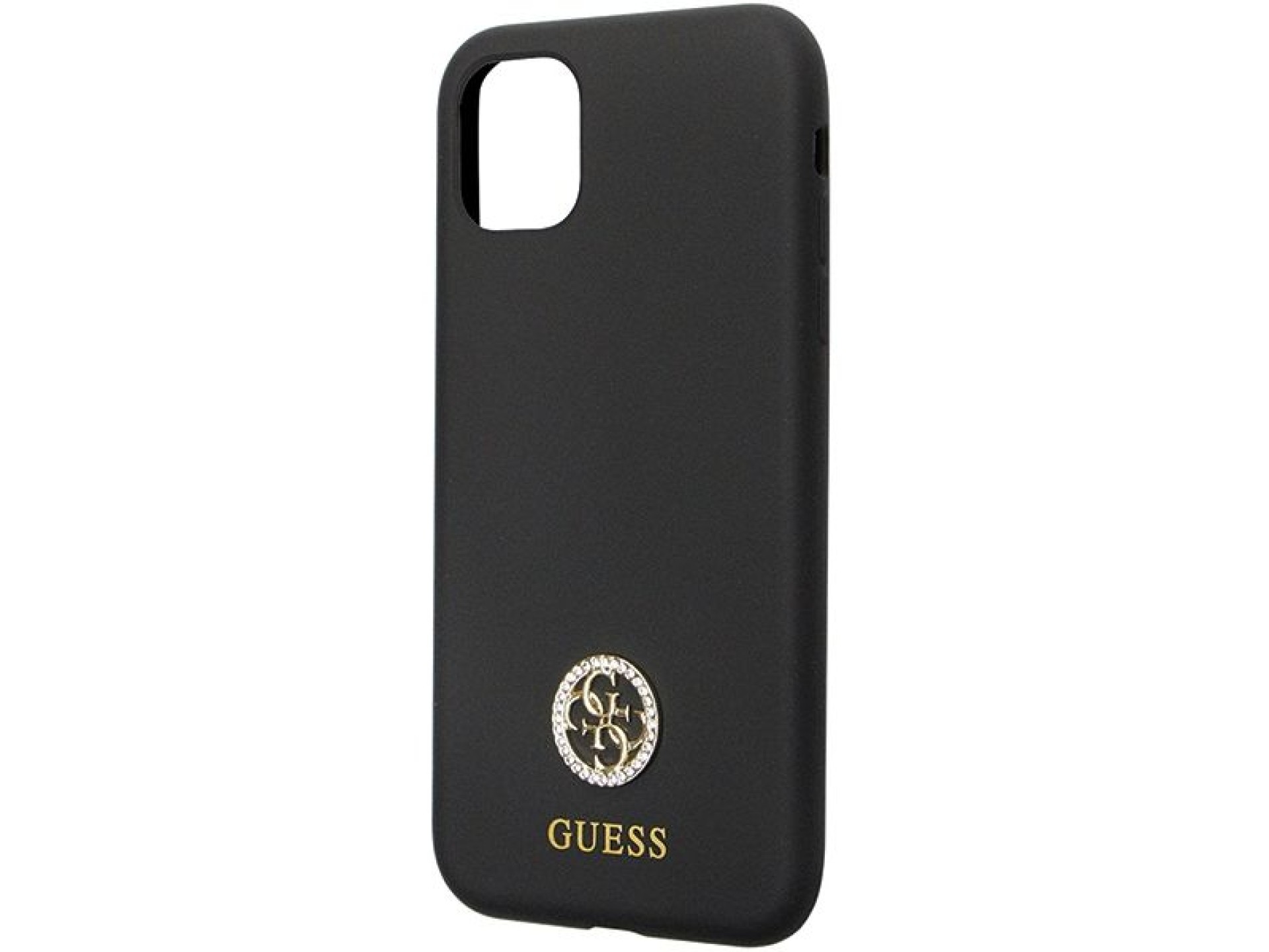 Funda Guess GUHCN614DGPK para iPhone 11 / Xr - Silicona negra con logo y pedrería 4G