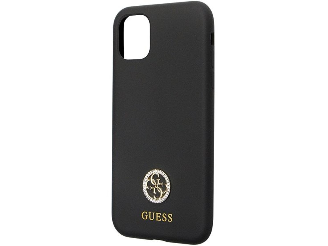 Funda Guess GUHCN614DGPK para iPhone 11 / Xr - Silicona negra con logo y pedrería 4G