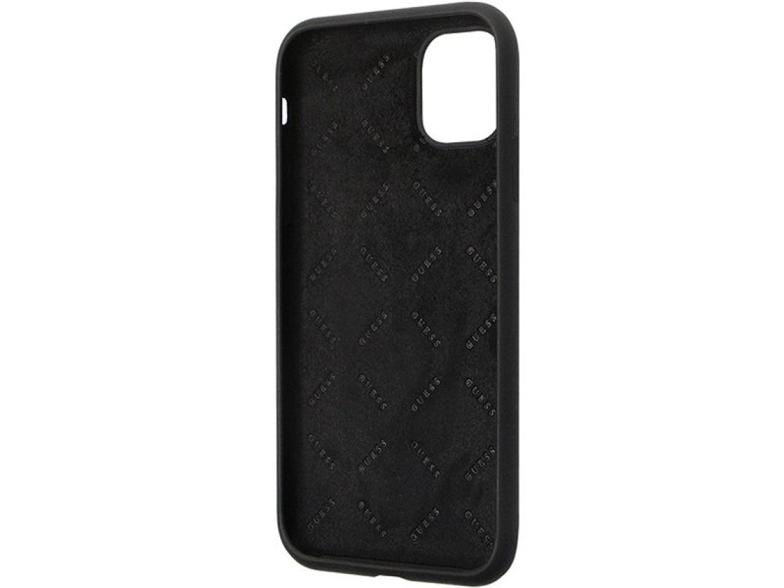 Funda Guess GUHCN614DGPK para iPhone 11 / Xr - Silicona negra con logo y pedrería 4G
