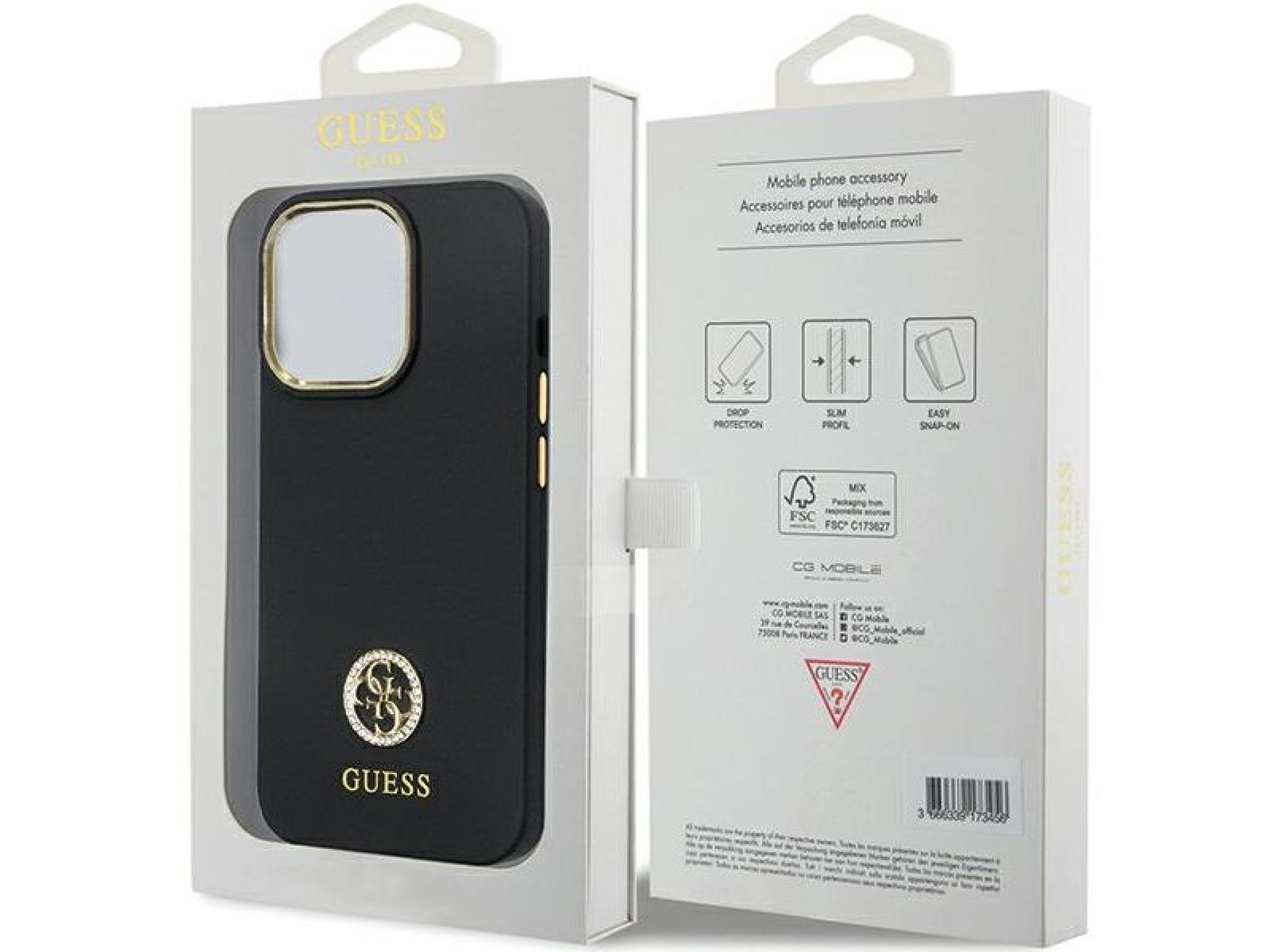 Guess GUHCP13LM4DGPK case for iPhone 13 Pro / 13 - black Silicone Logo Strass 4G